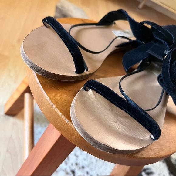 VALENTINO‎ GARAVANI Black Lace Up Leather Trimmed Velvet Sandals Size 36.5 - Picture 5 of 9